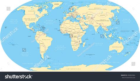 World Map With Seas Labeled