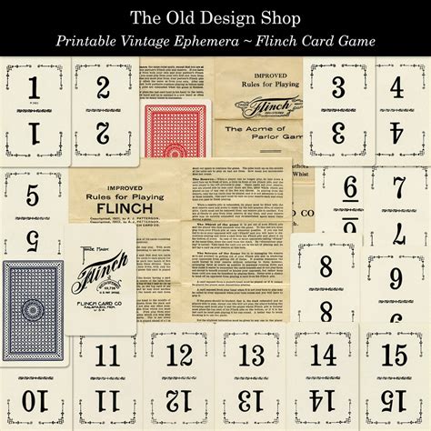 Vintage Flinch Card Game Printable Ephemera Commercial Use Digital ...