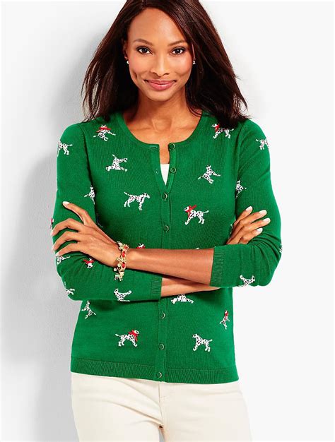 Lyst Talbots Dalmatians Cardigan Sweater In Green