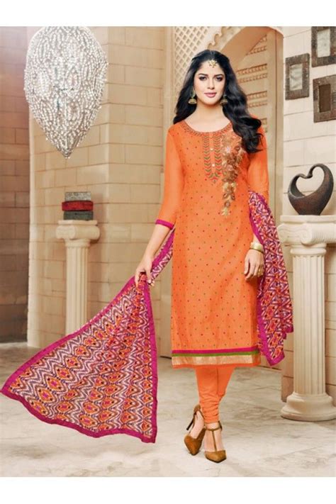 Ethnic Wear Orange Chanderi Cotton Salwar Suit