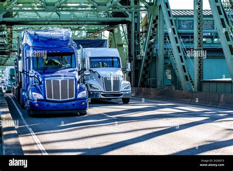 Industrial Carriers Blue And White Big Rig Semi Truck Tractors