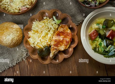 Bavarian Cuisine Traditional Pork Chop And Sauerkraut Casserole Stock