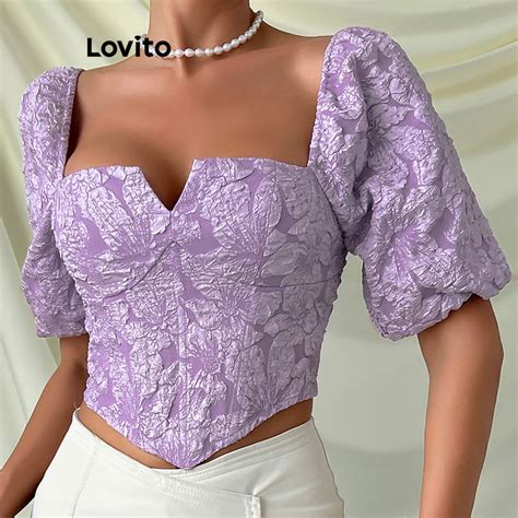 Lovito Elegante Blusa De Manga Farol Con Bordado Asim Trico Floral