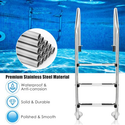 3 Step Stainless Pool Ladder Heavy Duty Steel Ladder For In Ground Poo