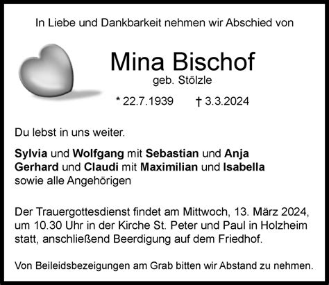 Traueranzeigen von Mina Bischof Allgäuer Zeitung