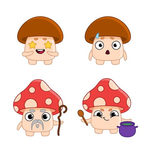 Premium Vector Set Of Cute Hand Drawn Mushroom Characters With