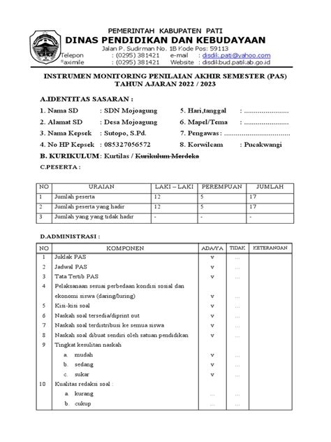 Instrumen Monev Pas I Ta 2022 2023 Pdf