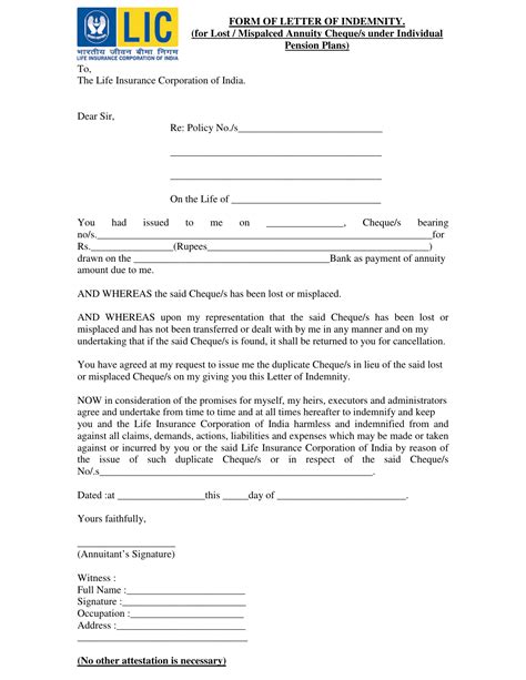 Letter Of Indemnity For Bank Template Infoupdate Org