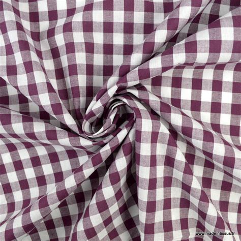 Tissu Vichy Grands Carreaux Sur Popeline Coloris Aubergine Oeko Tex