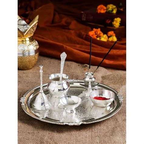 Brass Silver Plated Pooja Thali Set 12 Inches At Rs 1200 Set In