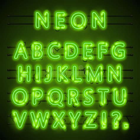 Green Neon Alphabet Font Neon Color Letters And Numbers Stock Vector