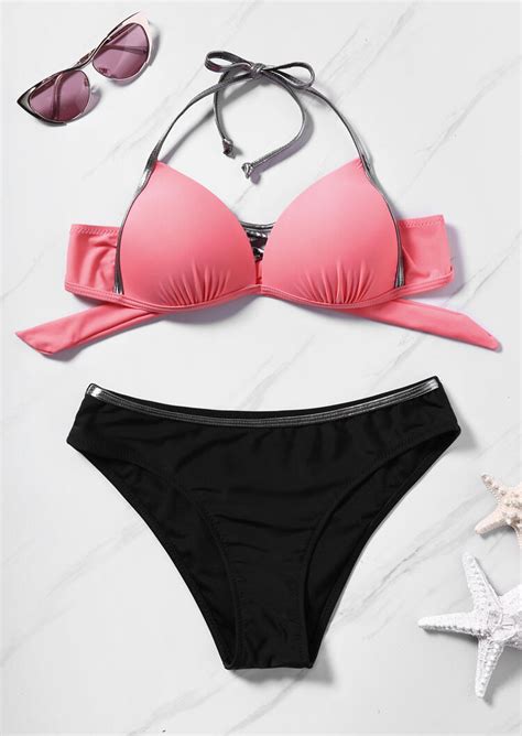 Solid Halter Sexy Bikini Set Bellelily