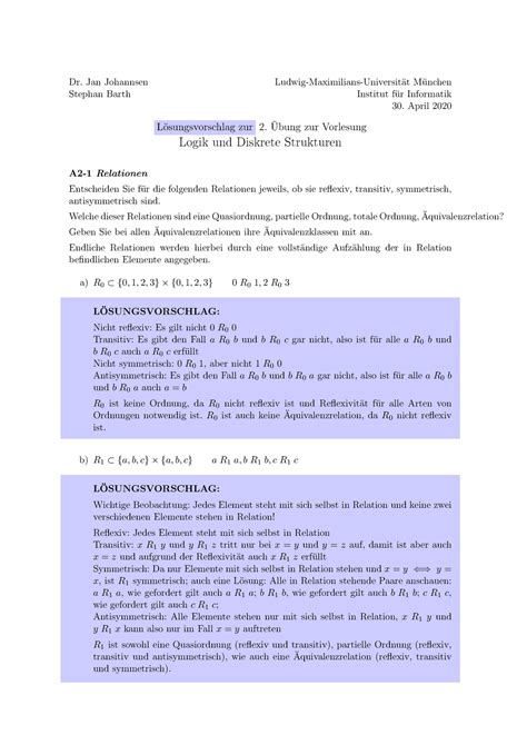 Loesung Bungsblatt Logik Und Diskrete Strukturen Lmu Studocu