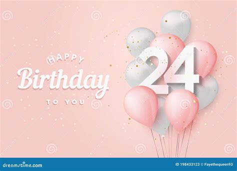 Happy 24th Birthday Gold Foil Balloon Greeting Background Stock Image