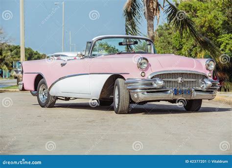 Old Vintage Pink And White Classic Car Stock Image Image Of Leafs Daytime 42377201