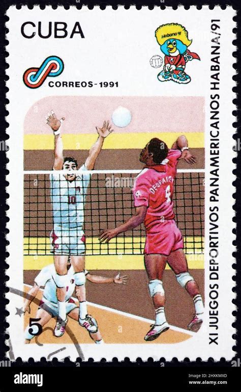 CUBA CIRCA 1991 A Stamp Printed In Cuba Shows Volleyball 11th Pan