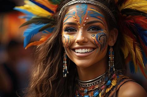 Premium Ai Image A Woman With Face Paint And Feathers