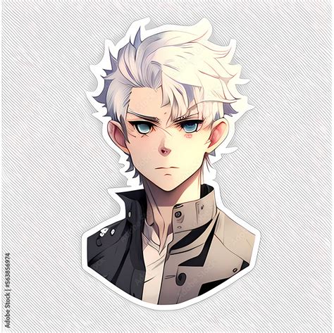 Anime boy with intricate white hair and blue eyes Stock Illustration | Adobe Stock