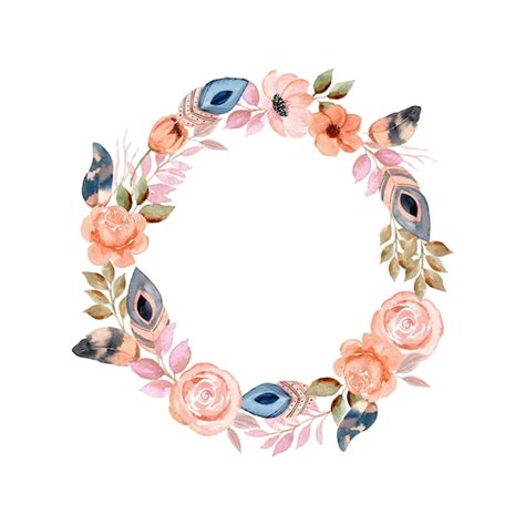 Premium Vector Watercolor Wreath With Flower And Feather