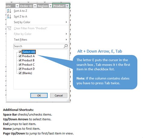 7 Keyboard Shortcuts For The Filter Drop Down Menus In Excel