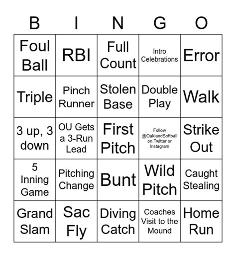 Oakland Softball Bingo Card