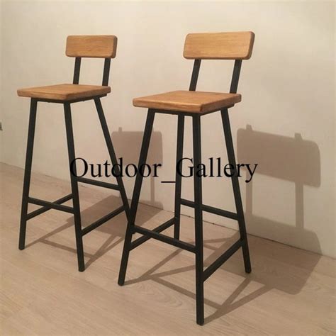 Jual Industrial Wooden Bar Stool Kursi Cafe Rangka Besi Kayu Solid