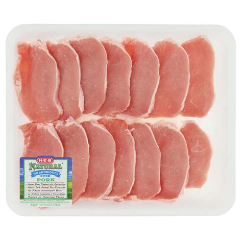 H E B Natural Boneless Center Loin Pork Chops Wafer Thin Value Pack