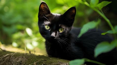 Fundo Gato Preto Na Floresta Olhos Dourados Fundo Gatinho Gato