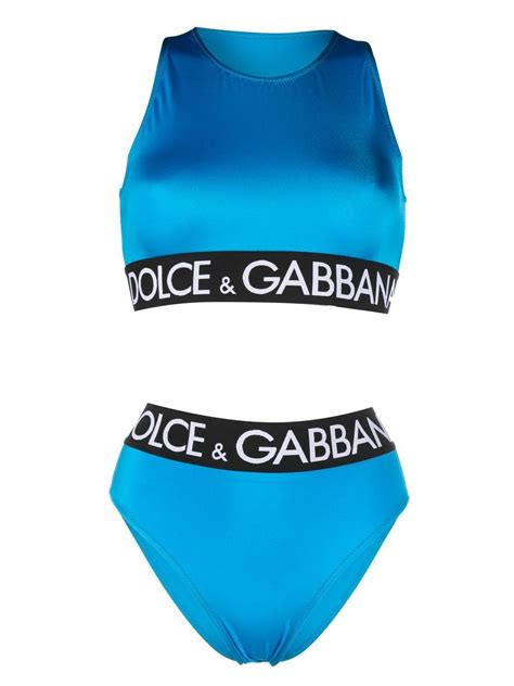 Dolce Gabbana Logo Band Halterneck Bikini Set Blue Editorialist