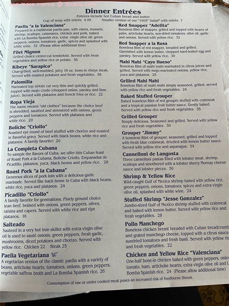 Menu at Columbia Restaurant, Tampa, E 7th Ave