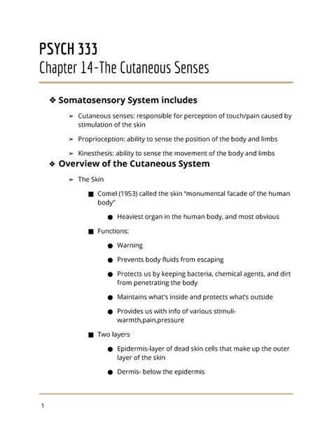 Chapter 14- Cutaneous Senses - PSYCH Chapter Cutaneous Senses ...