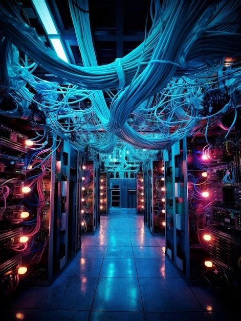 Premium AI Image | a room with many wires and a blue light