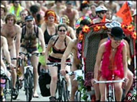 Bbc News Uk England Naked Riders Promote Pedal Power