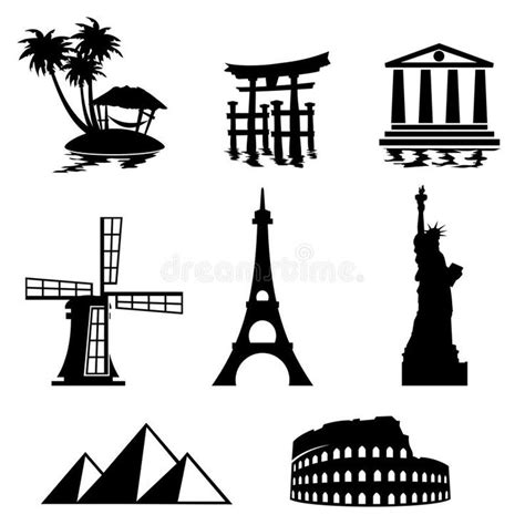 Landmark Icons Black And White Set Icons Travel And Landmarks Ad