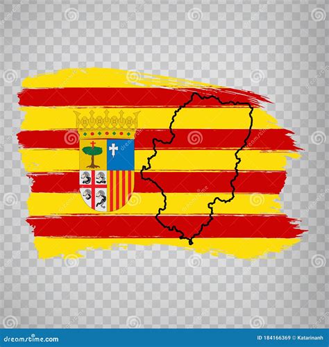 Flag of Aragon from Brush Strokes. Blank Map of Aragon. Kingdom of Aragon Stock Vector ...