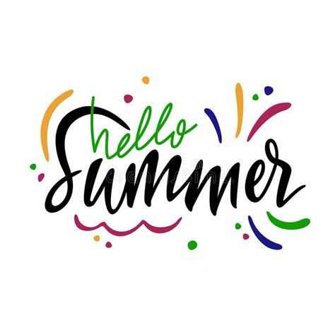 Hello Summer Lettering Written By Hand Colorful Illustration Stock