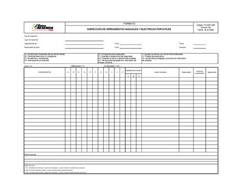 Formato De Inspeccion De Herramientas Manuales Pdf Herramientas Porn