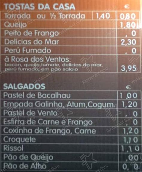 Menu Em Rosa Dos Ventos Pub Bar Lisboa