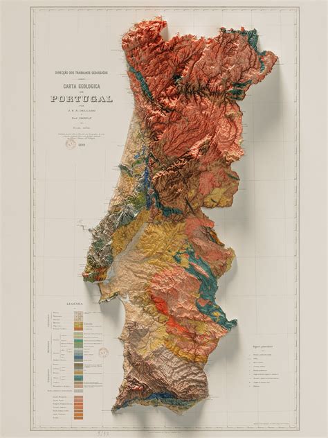 Portugal Geological Map Of 1899 2d Poster Shaded Relief Map Fine Art