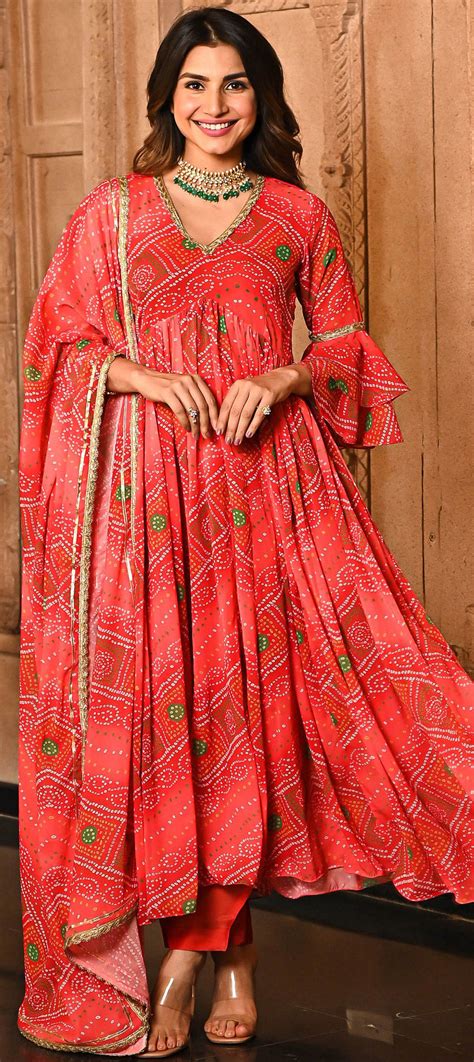 Festive Party Wear Red And Maroon Color Georgette Fabric Salwar Kameez