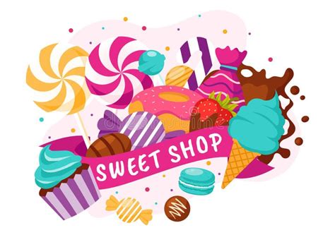 Sweet Shop Vector Illustration With Selling Various Bakery Products