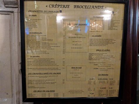 Menu at Crêperie Brocéliande fast food Paris 15 Rue des Trois Frères