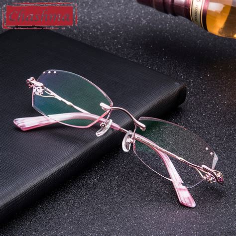 Buy Chashma Titanium Fashion Female Eye Glasses Diamond Trimmed Rimless