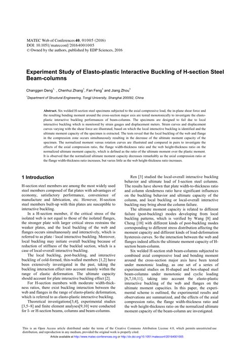 Pdf Experiment Study Of Elasto Plastic Interactive Buckling Of H