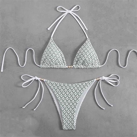 Awdenio Piece Swimsuit For Women Triangle Bikini Set String Swimsuit Print Tie Smocked Ruched