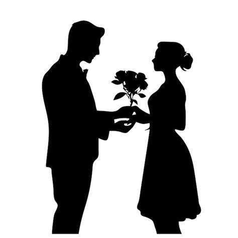 Premium Vector A Silhouette Of A Couple Proposing A Man Giving Flower To Her Wife