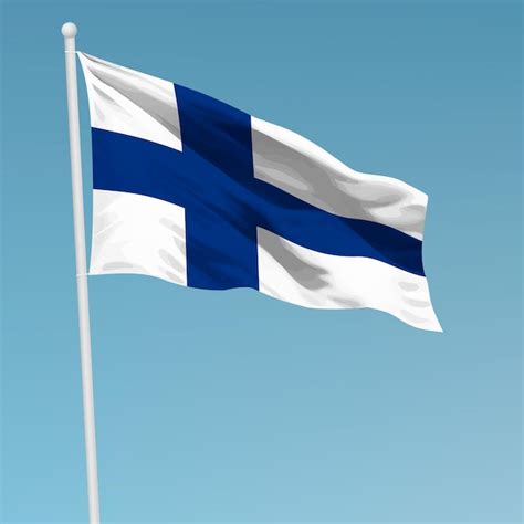 Ondeando La Bandera De Finlandia En El Asta De La Bandera Plantilla