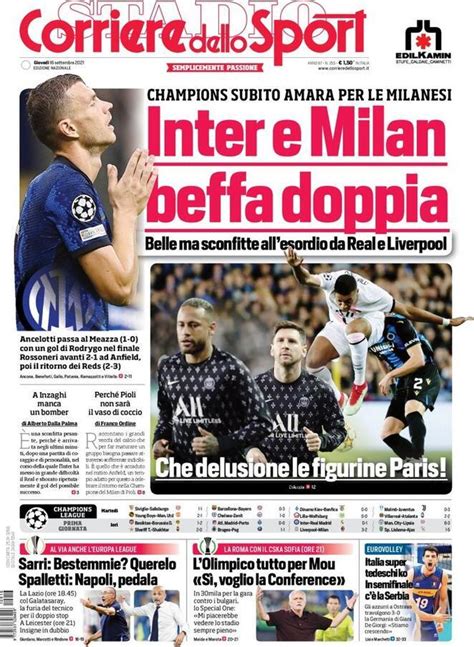 PRIMA PAGINA CdS Inter E Milan Beffa Doppia