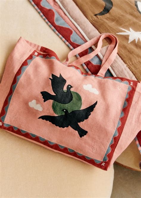 Maxi Tote Bag S Zane X Pangea Lovebirds Linen Octobre Ditions