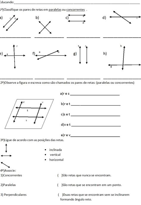 Atividade Retas Paralelas Concorrentes E Perpendiculares Espa O Edu